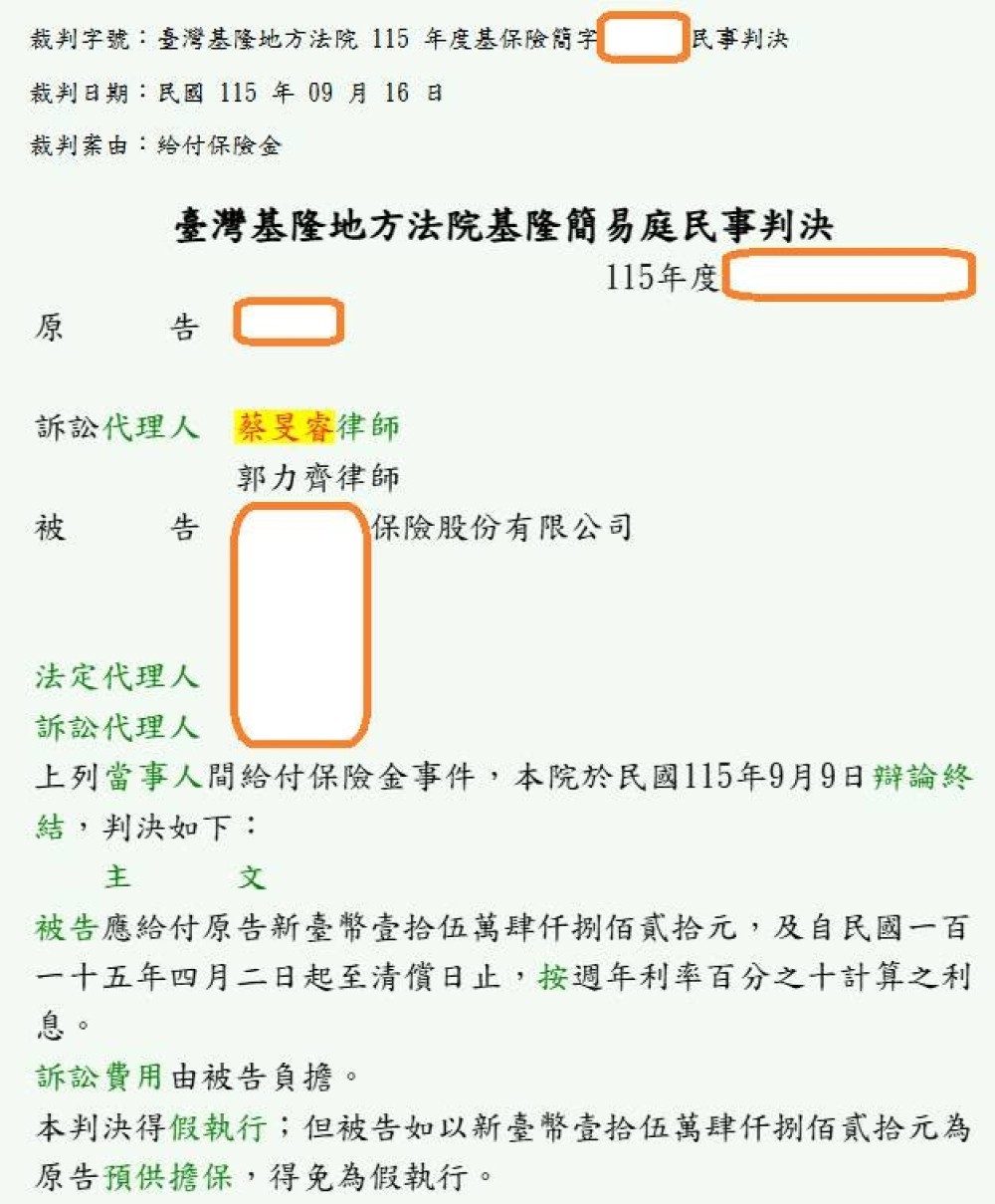 【睿律成功案例🛡️保險法案件勝訴 睿律持續守護要保人權益】